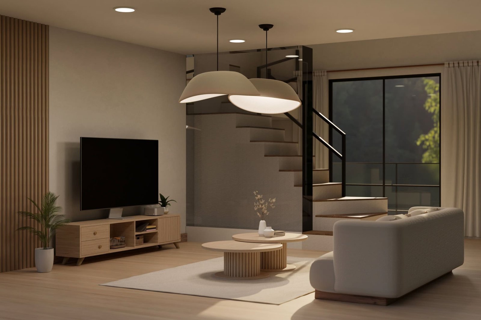 Living de hogar confortable y contemporaneo